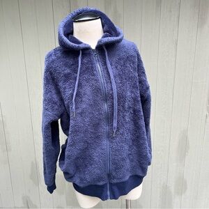 Aerie Plush Teddy Hooded Hoodie Full Zip Sweatshirt Blue Women’s Size‎ Small